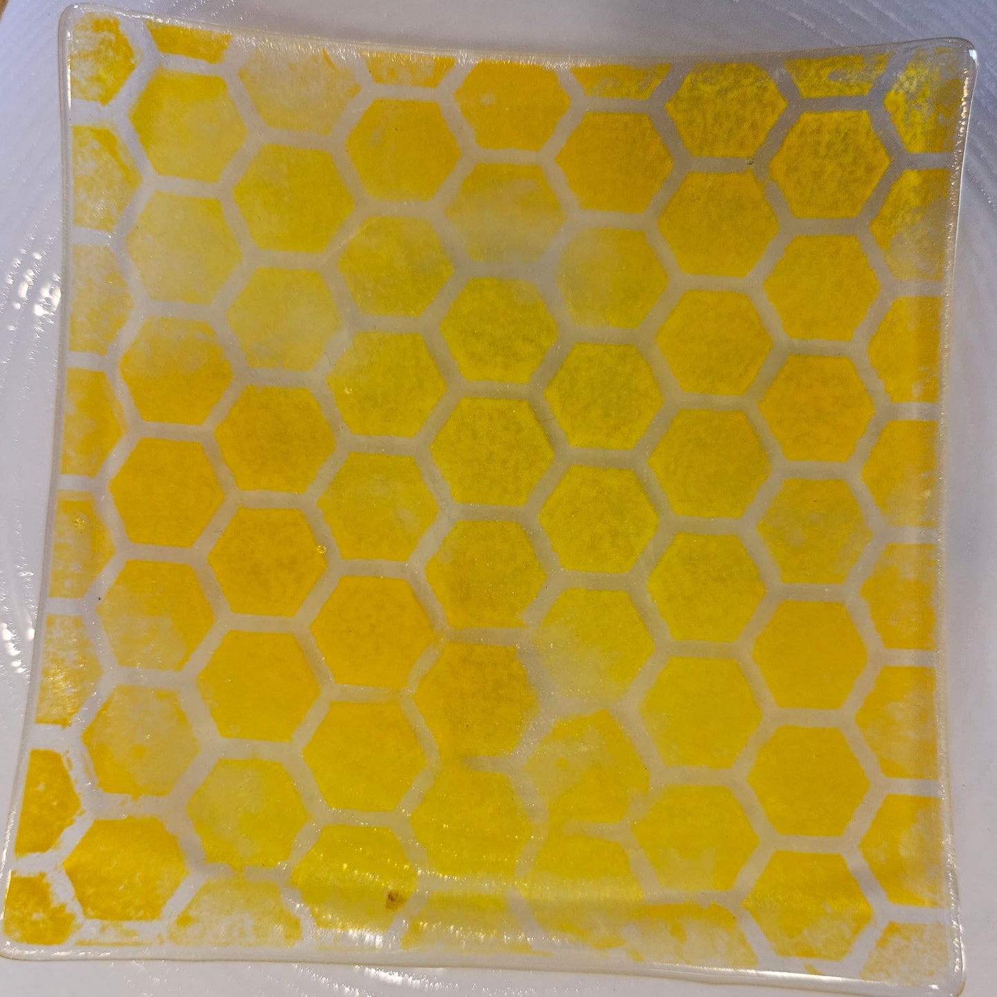 Square Yellow Honeycomb Dish- Medium